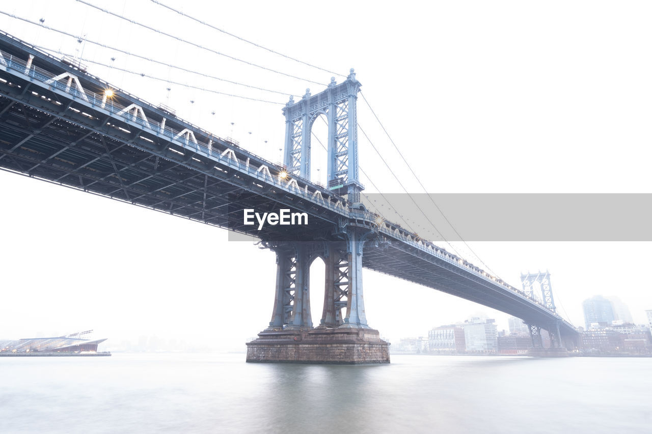 low angle view of suspension bridge against clear sky