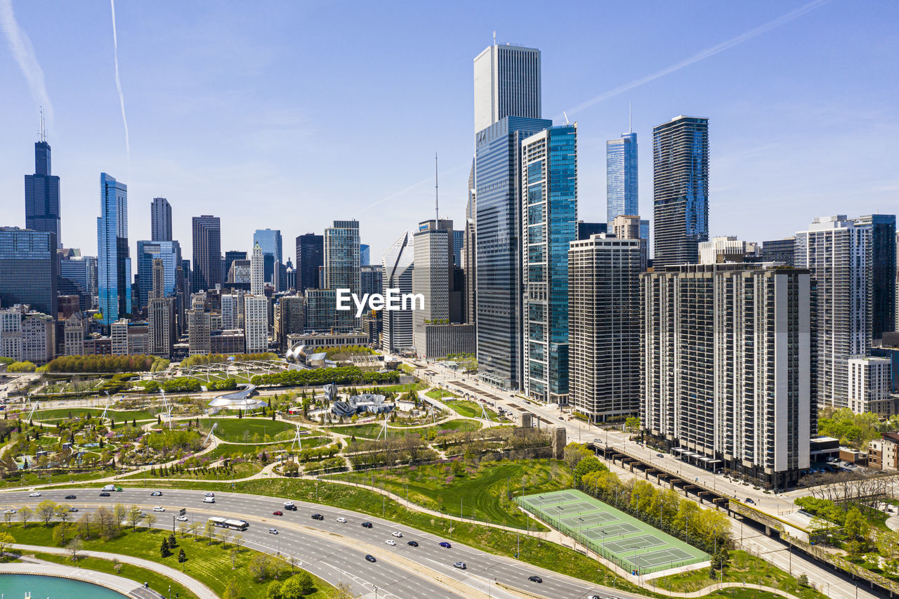 Aerial view of buildings in city