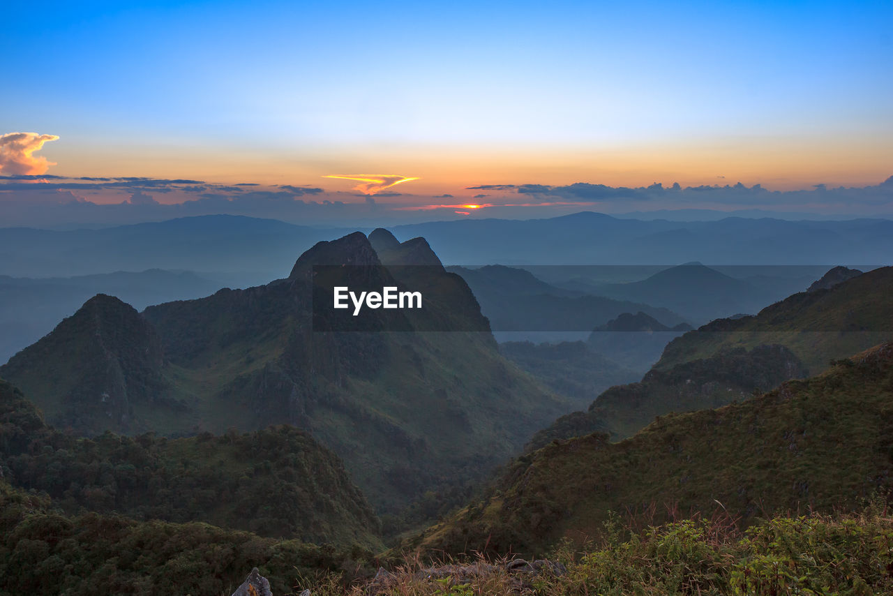 SCENIC VIEW OF MOUNTAINS DURING SUNSET