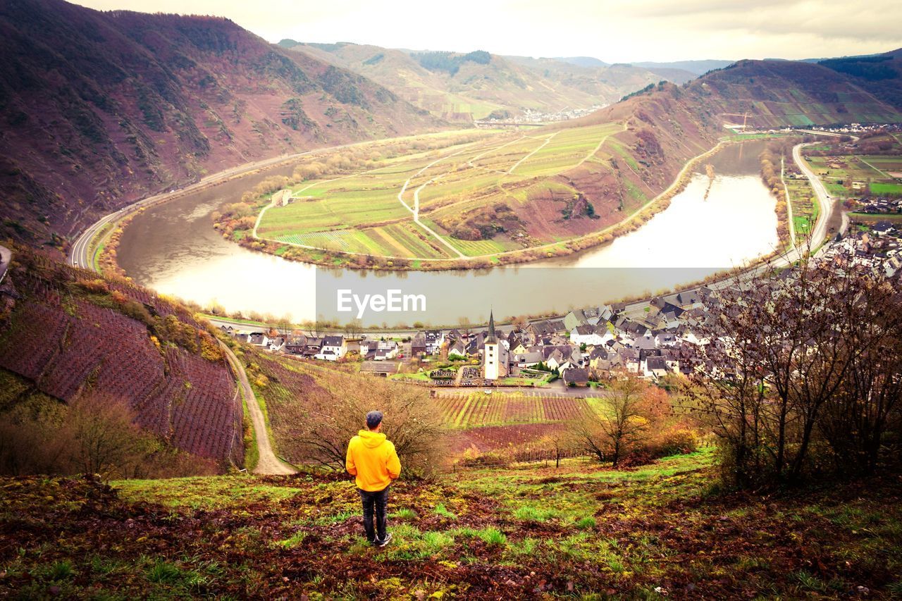 Rear view of man standing on landscape