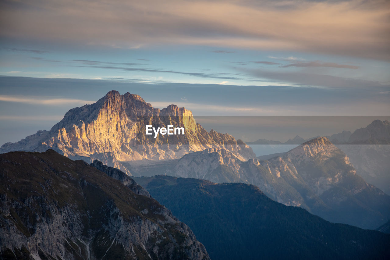 Panoramic view of snowcapped mountains against sky