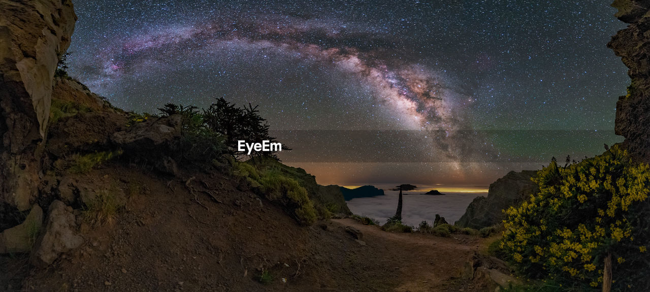 Scenic view of sea against sky at night