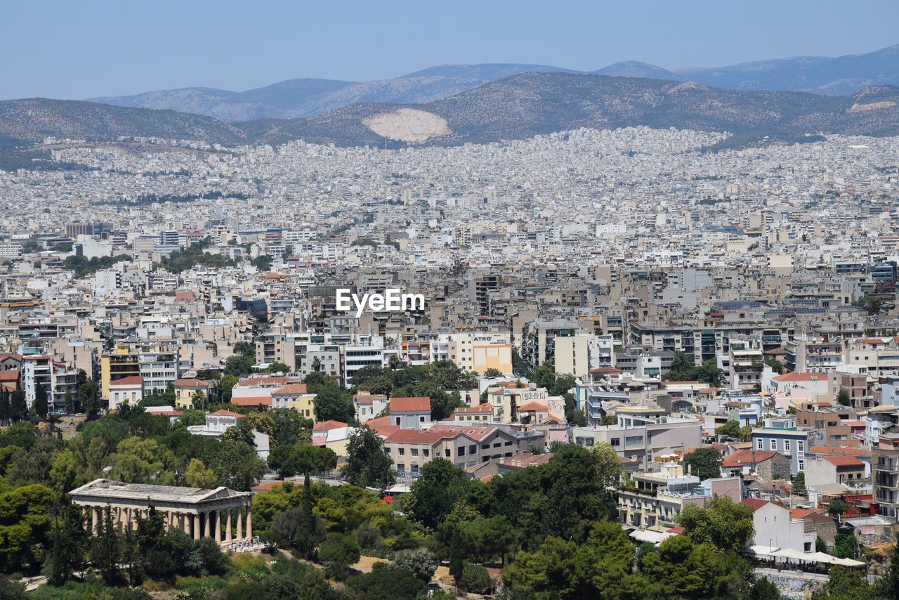 High angle view of townscape against sky