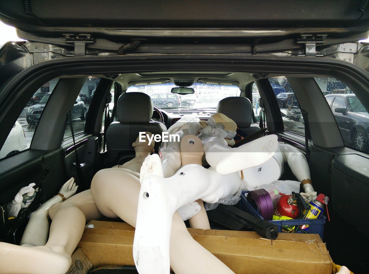 Mannequins in car