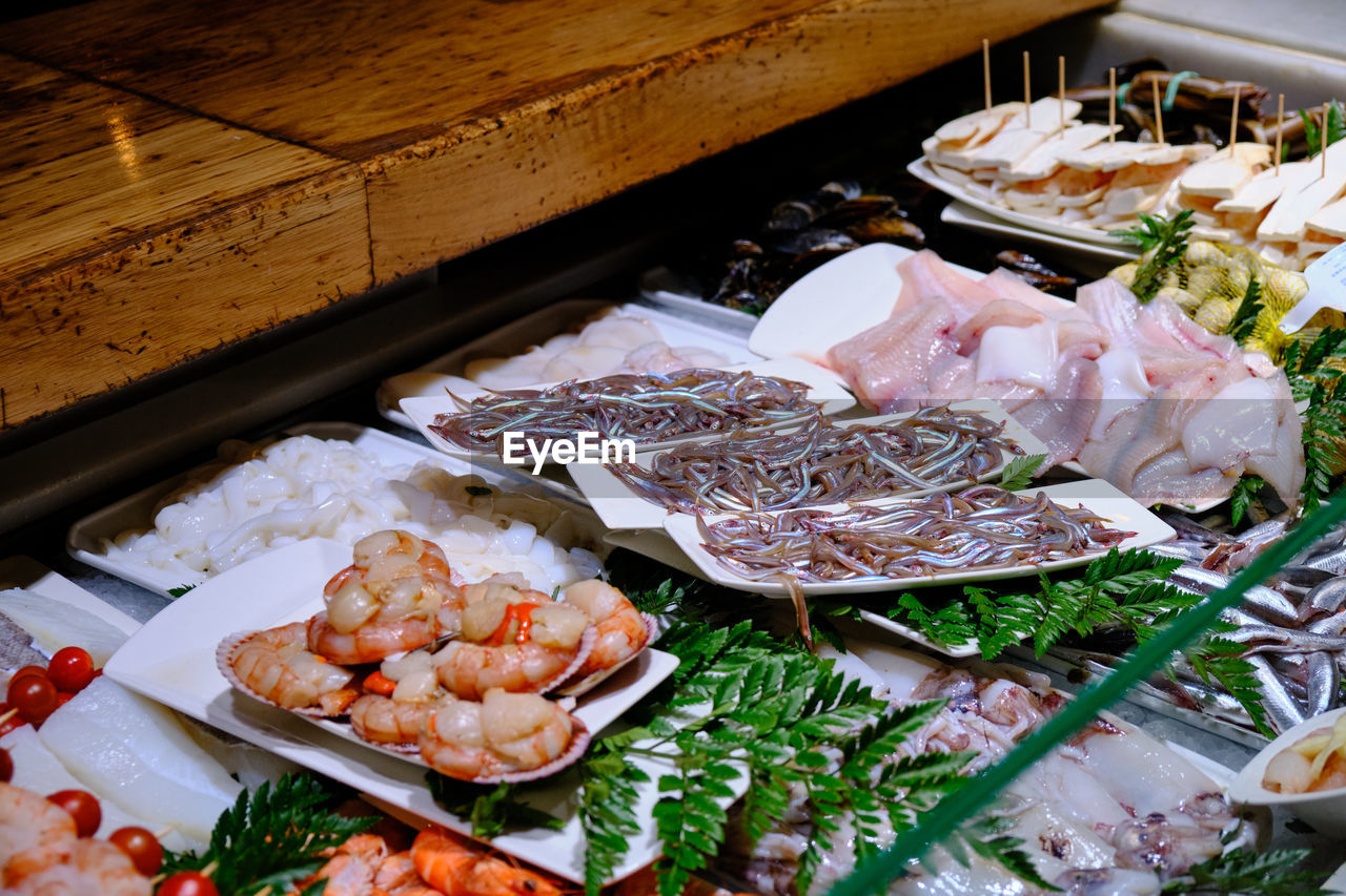 High angle view of fish in plate on table