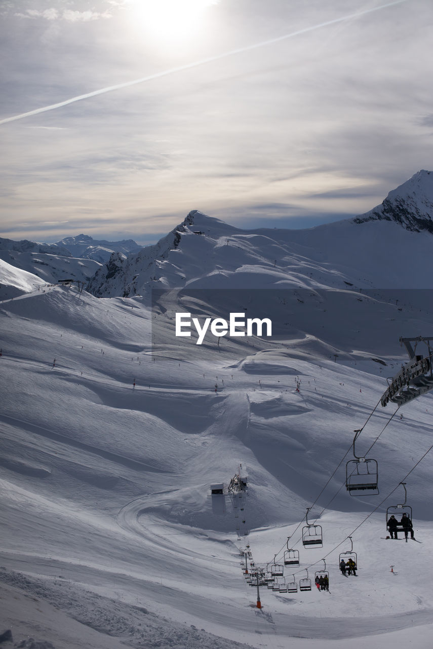 AERIAL VIEW OF SNOWCAPPED MOUNTAIN AGAINST SKY