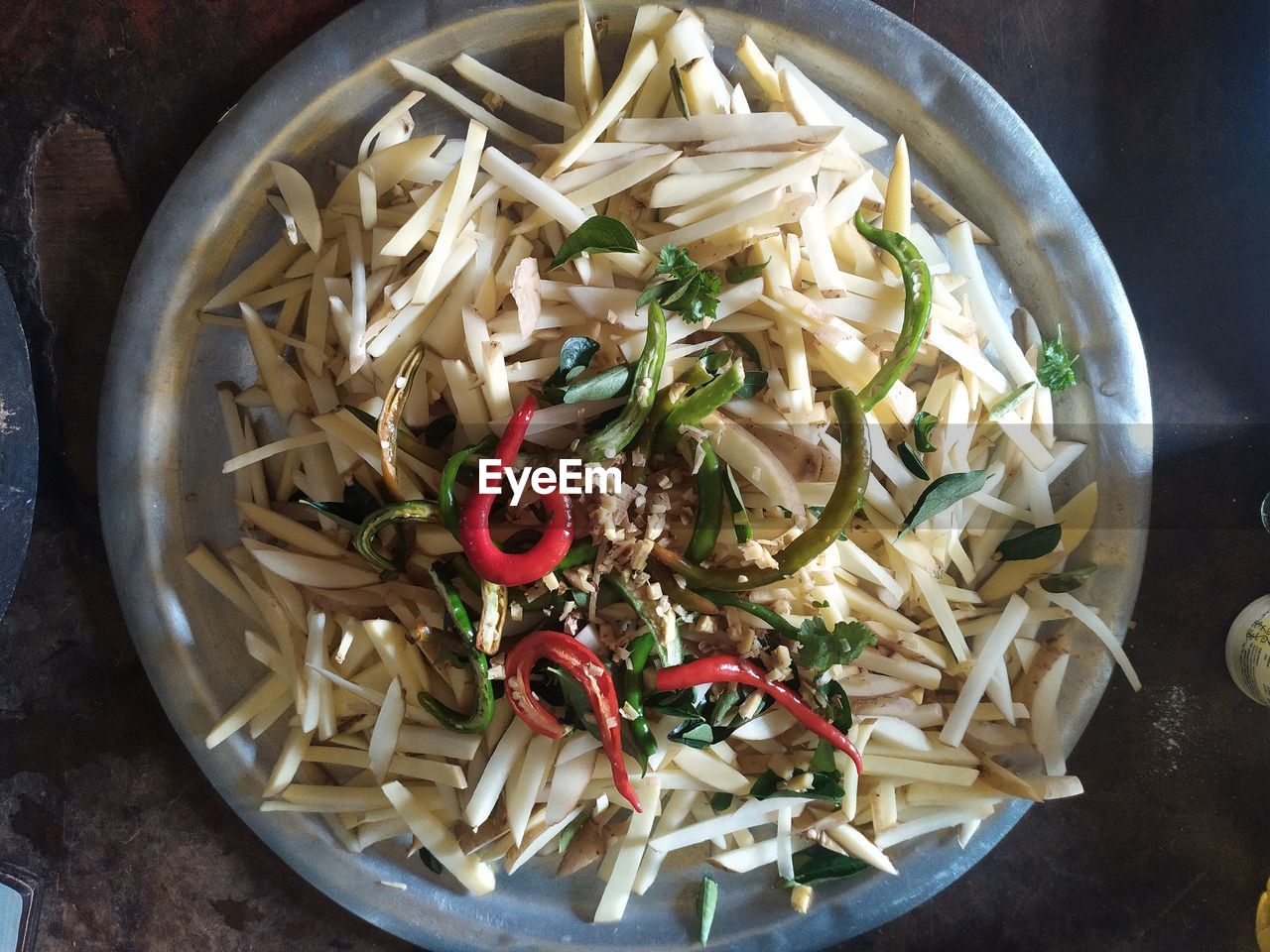 High angle view of vegetables in bowl on table