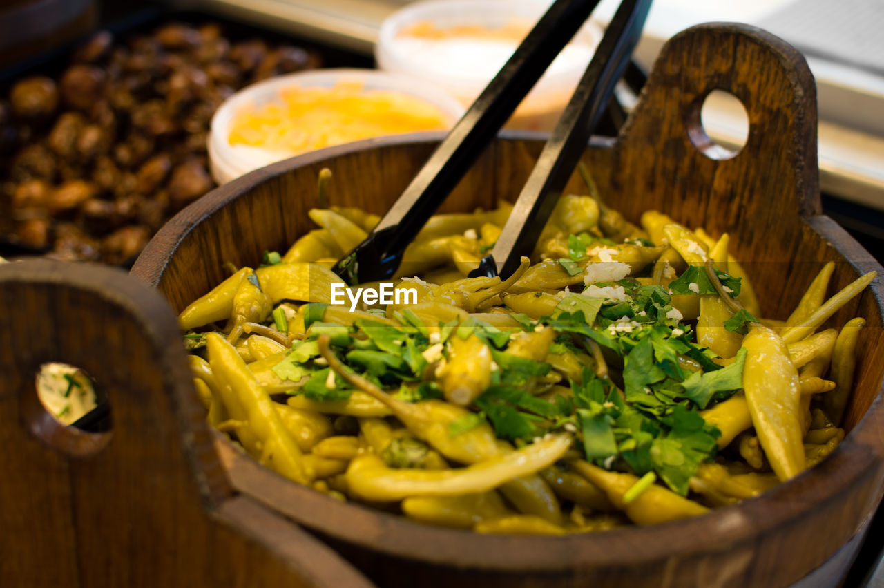 Close-up of food in wooden bowl