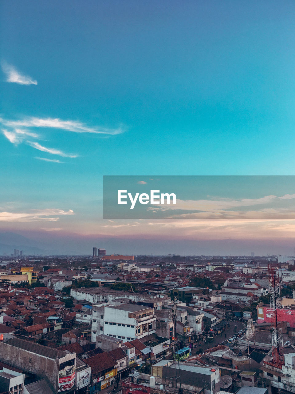 High angle view of townscape against sky with over population