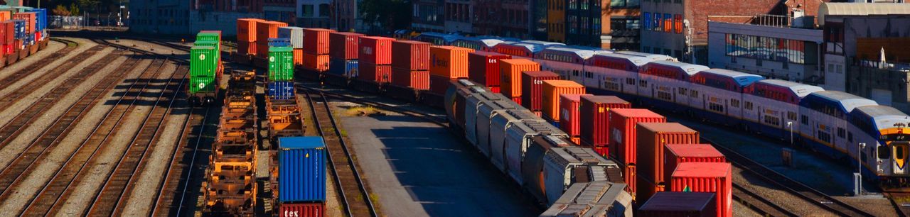 High angle view of train at railroad station