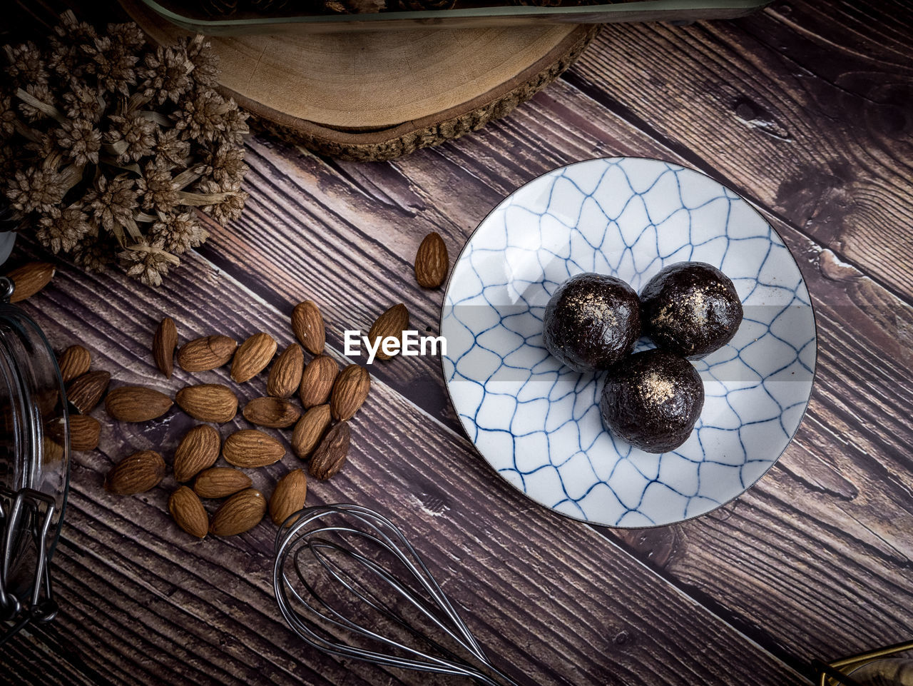 High angle view of food in plate on table