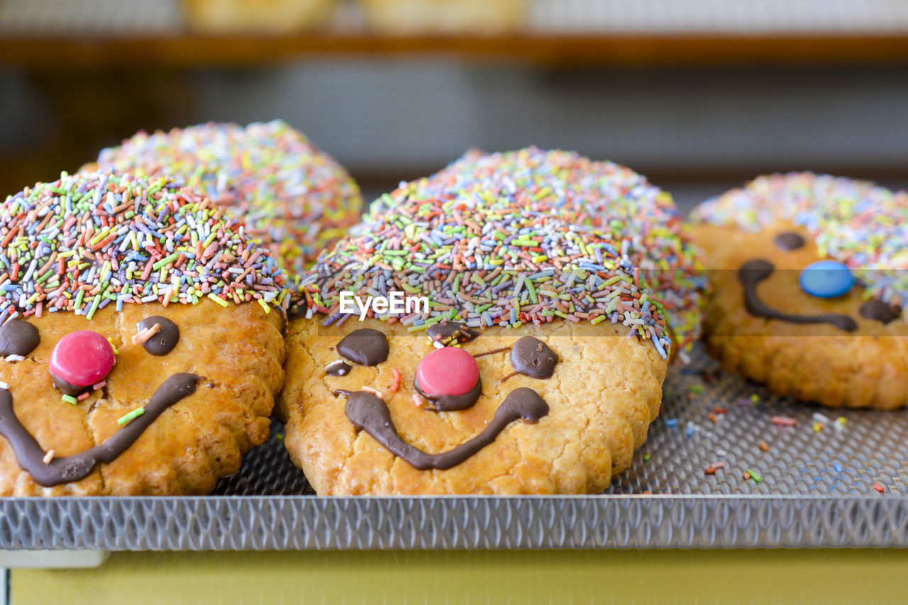 Close-up of multi colored cookies