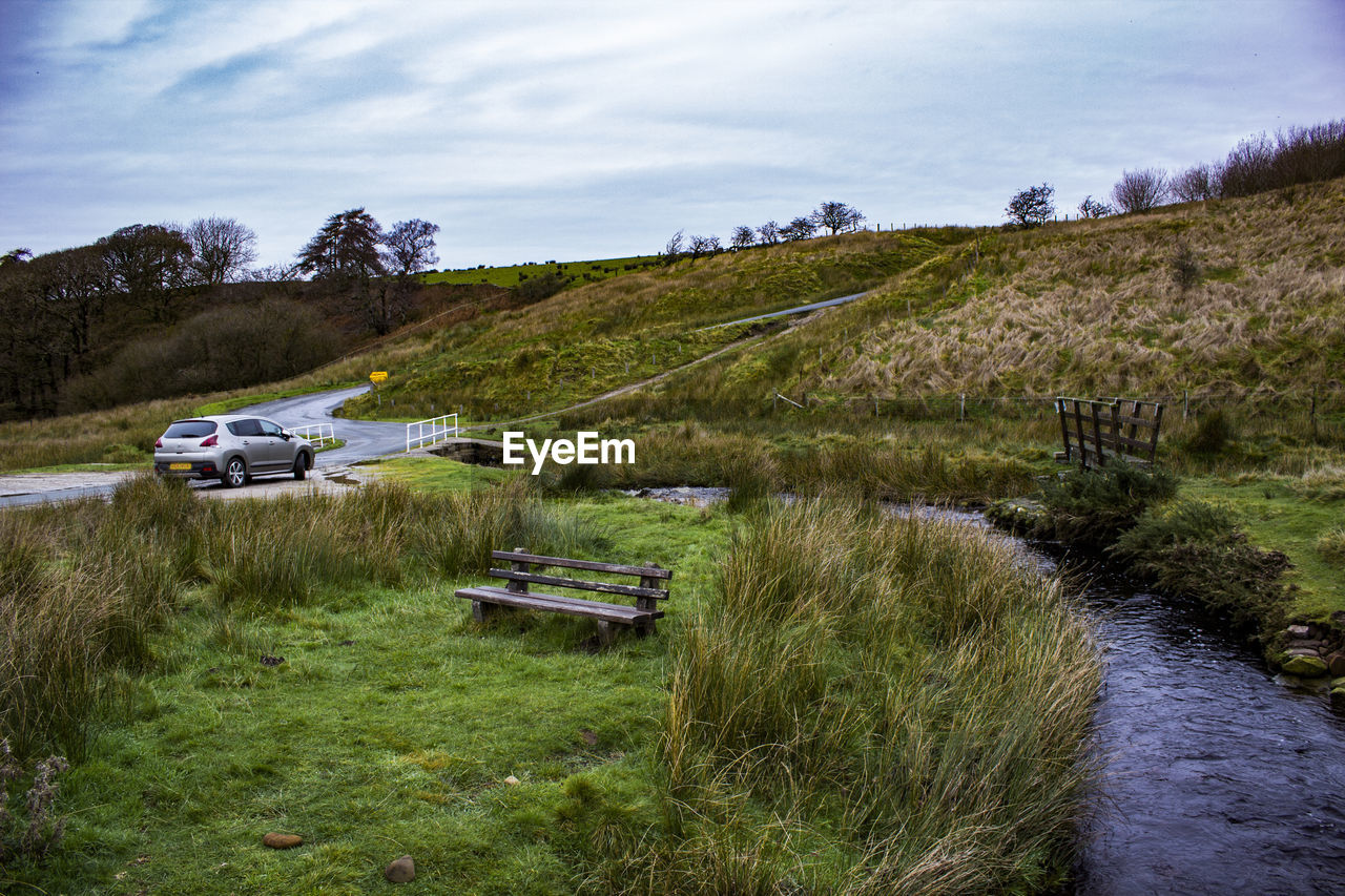 Scenic view of land against sky