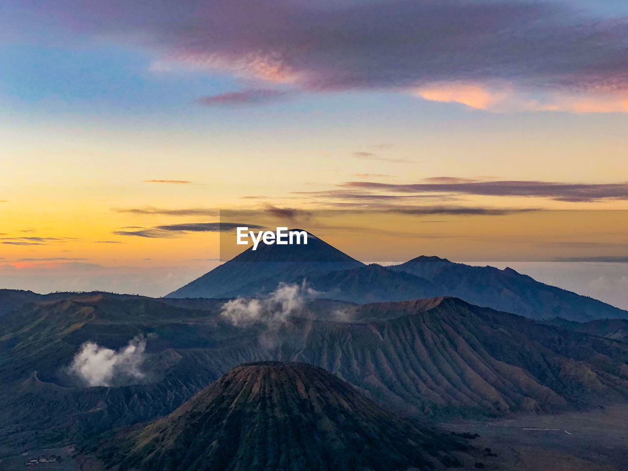 Beautiful sunrise with the bromo mountain view