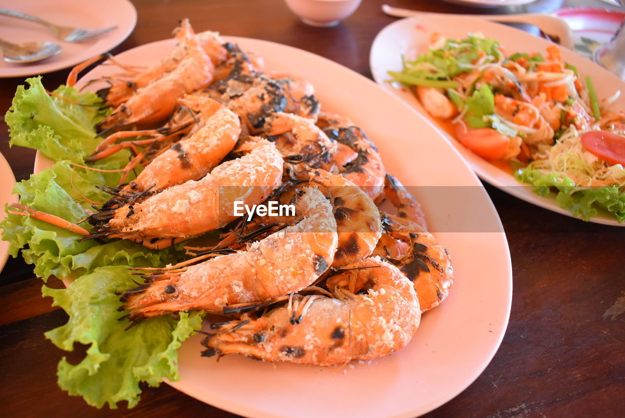 High angle view of seafood in plate