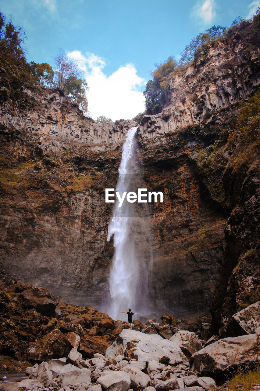 Low angle view of waterfall