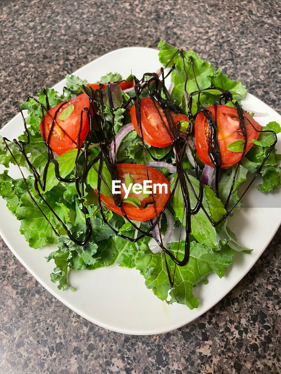 high angle view of food served in plate