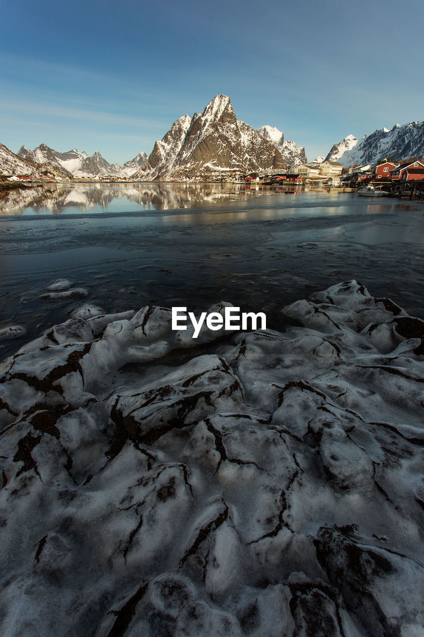 Scenic view of snowcapped mountains against sky