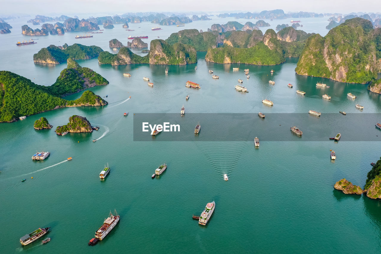 Aerial view of ships on seascape