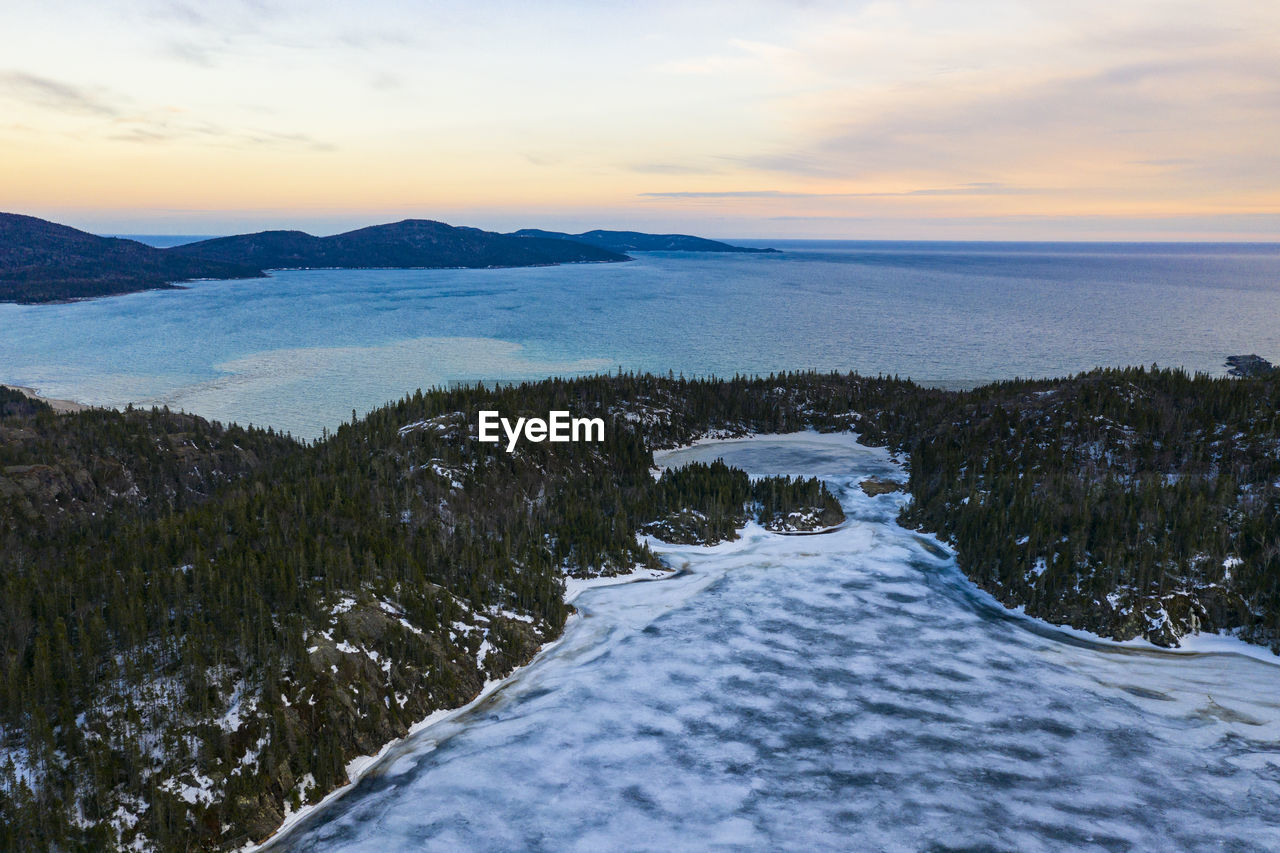 Early spring sunset over lake superior northwestern ontario near neys