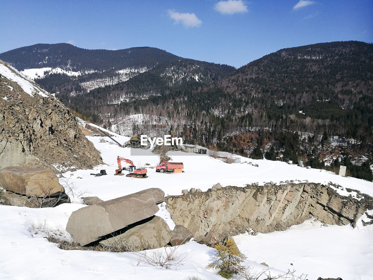 Scenic view of snow covered mountains against sky