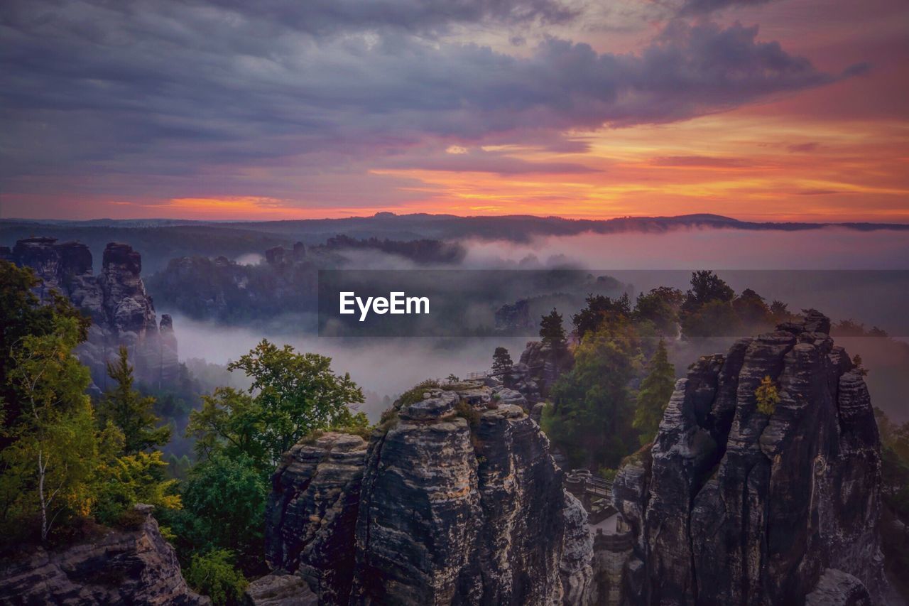 Panoramic view of landscape against sky during sunset