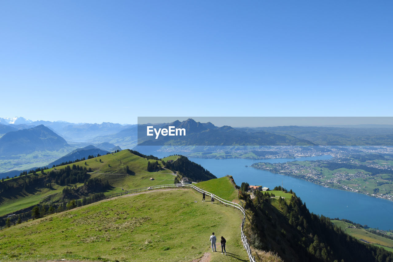 Panoramic landscape view from the top of rigi klum, mount rigi in switzerland