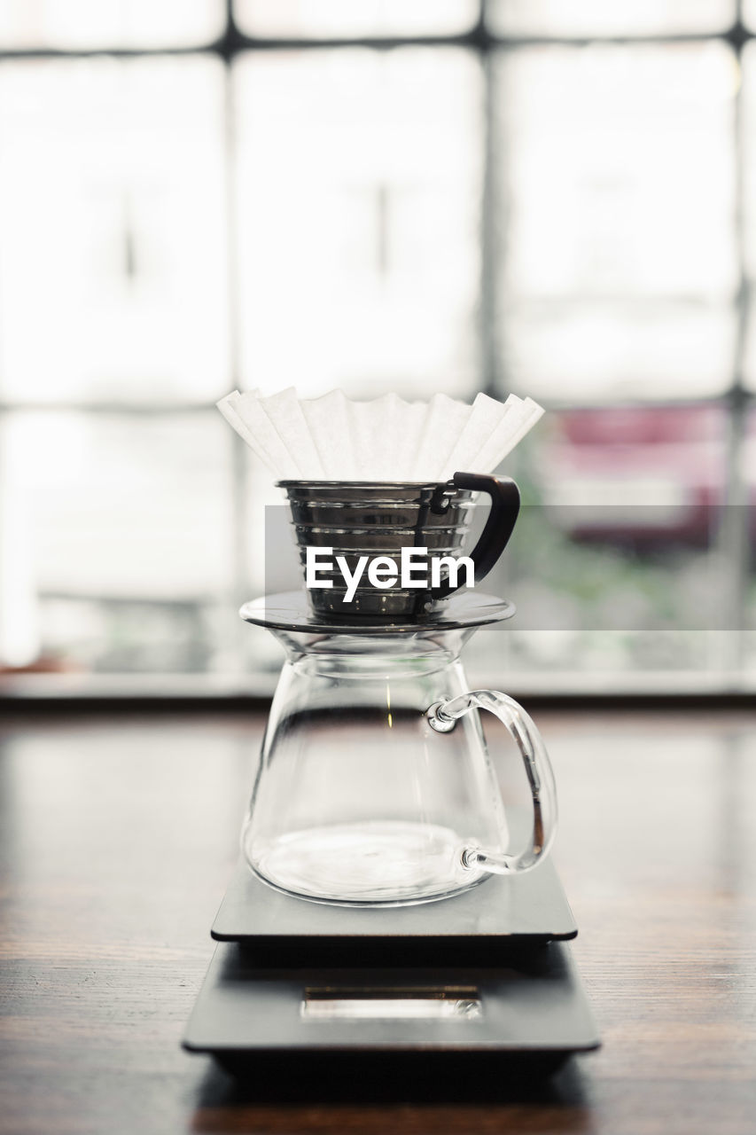 Drip coffee machine on counter at cafe