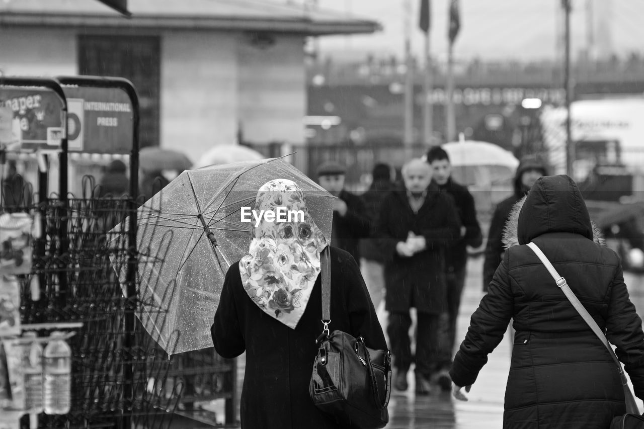 People walking on city street