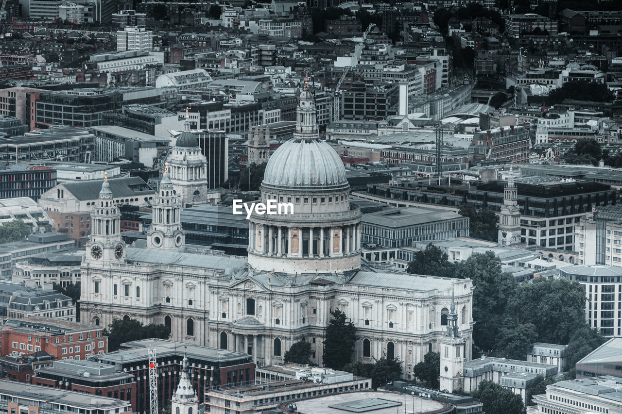 High angle view of buildings in city