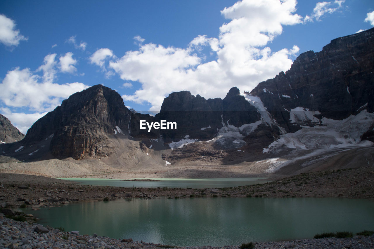 Lake with mountain in background