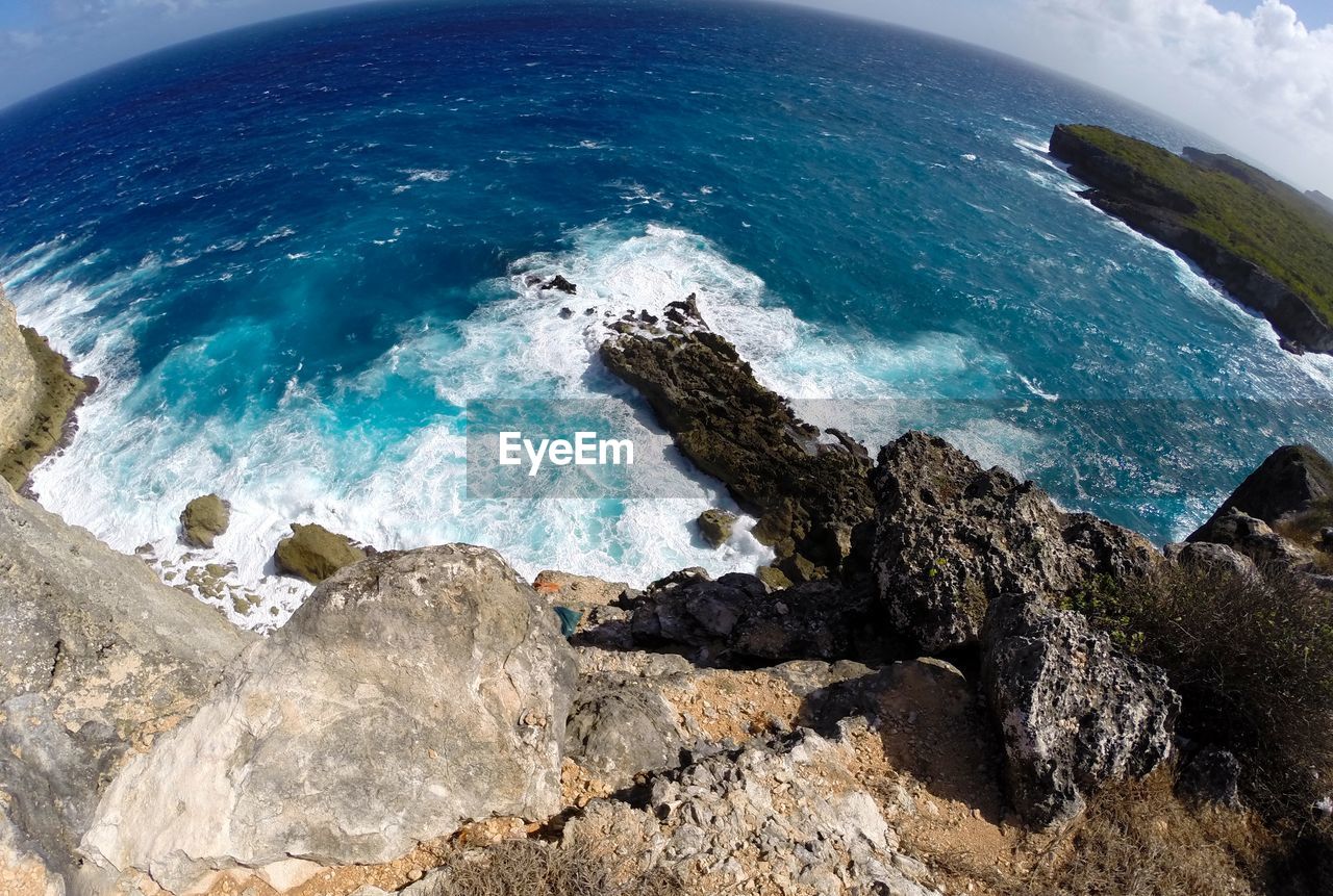 High angle view of rocks on beach