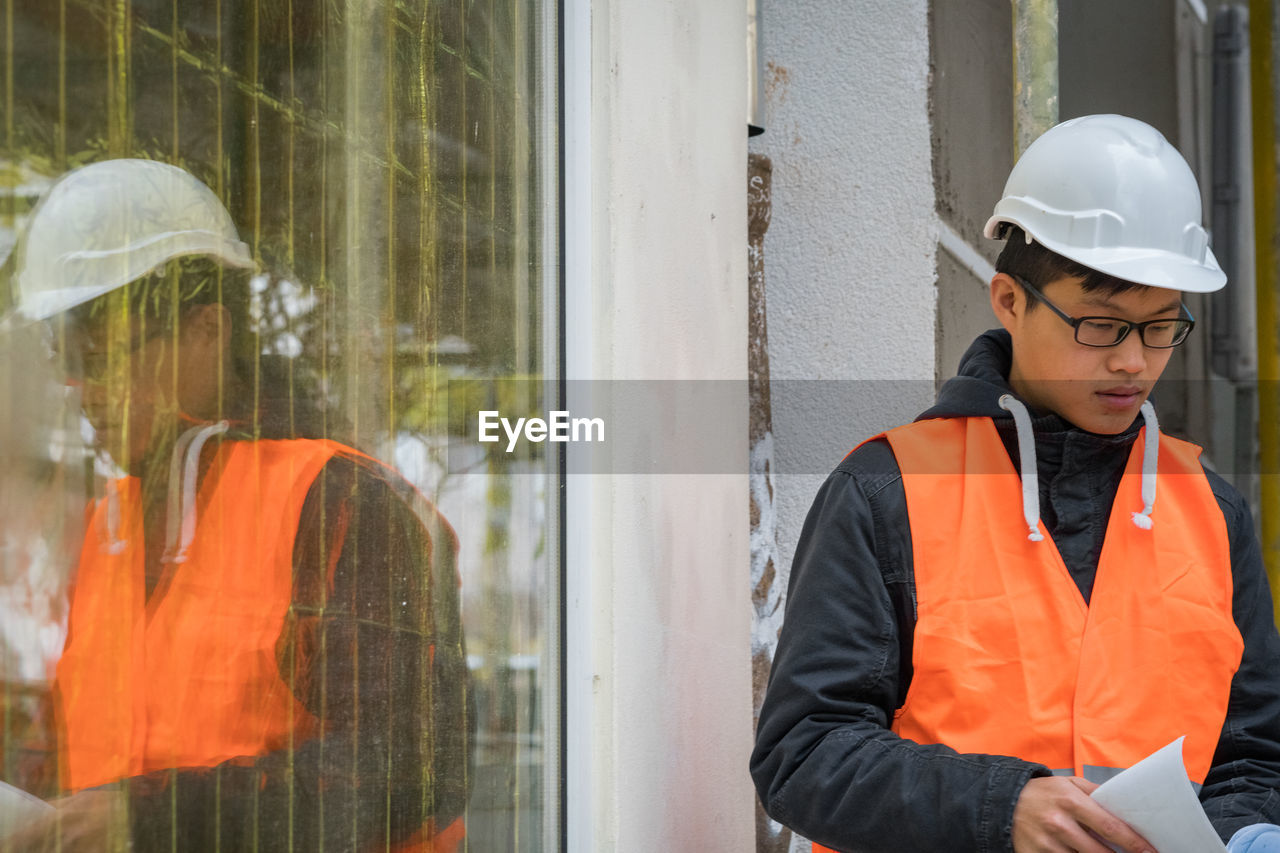 Engineer in reflective clothing outdoors