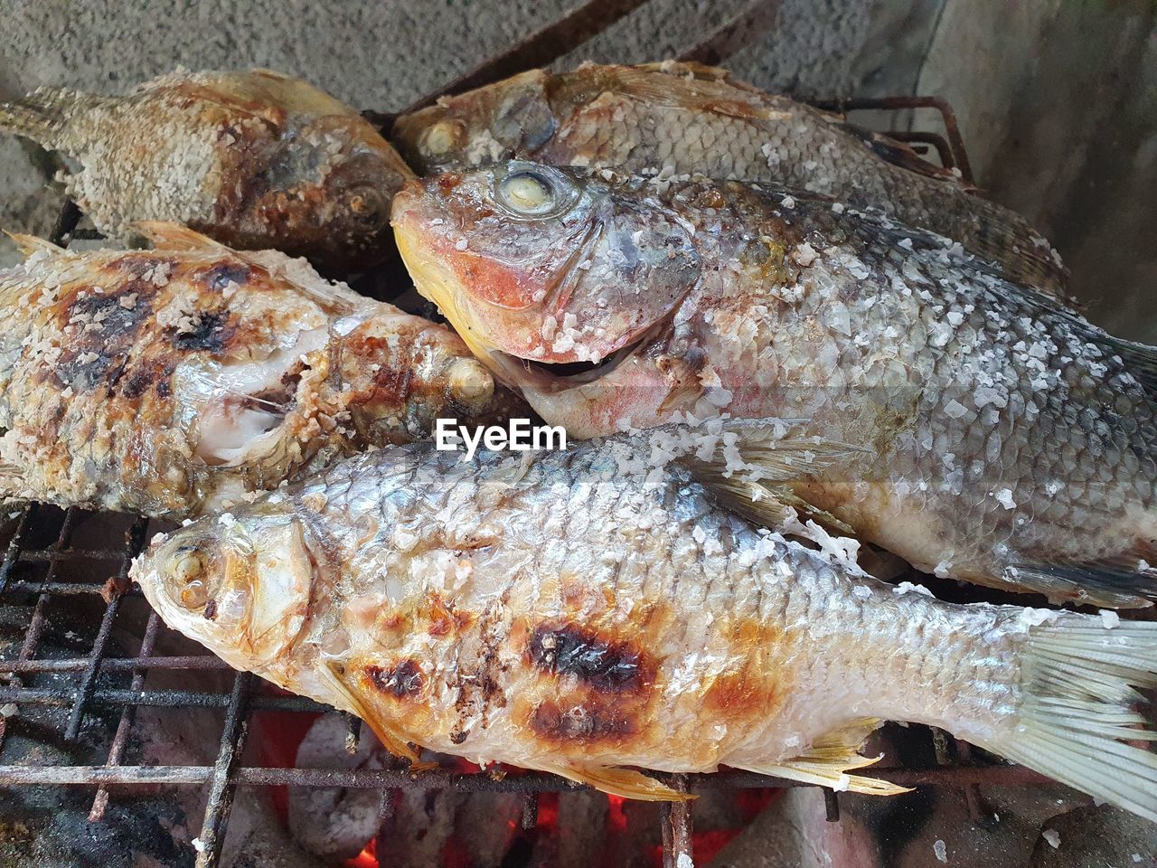 HIGH ANGLE VIEW OF FISH FOR SALE AT MARKET