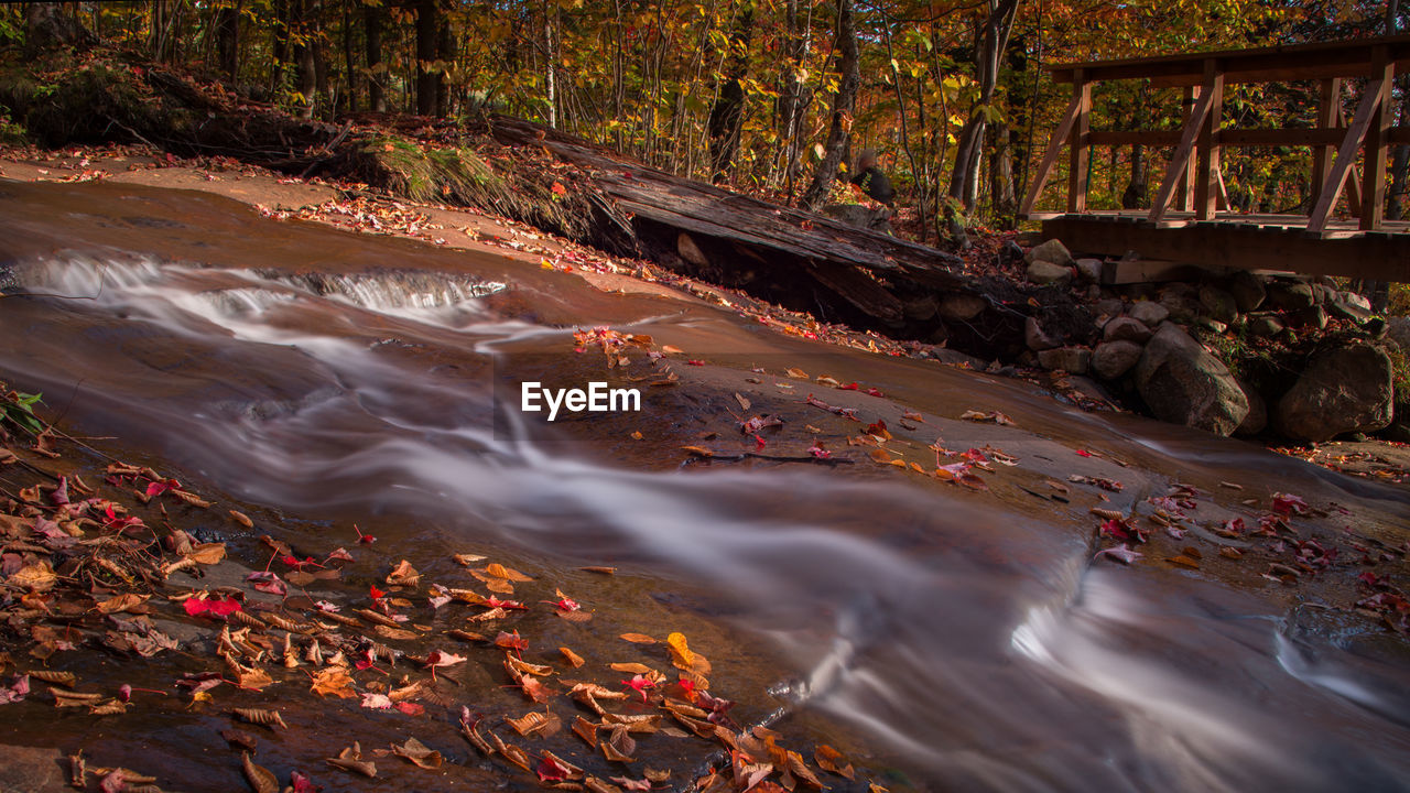 High angle view of stream flowing through rocks