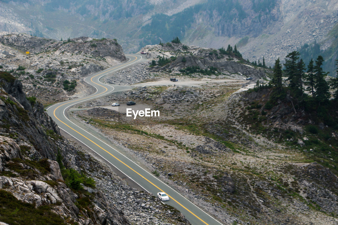 Areal view of winding roads in mountain 