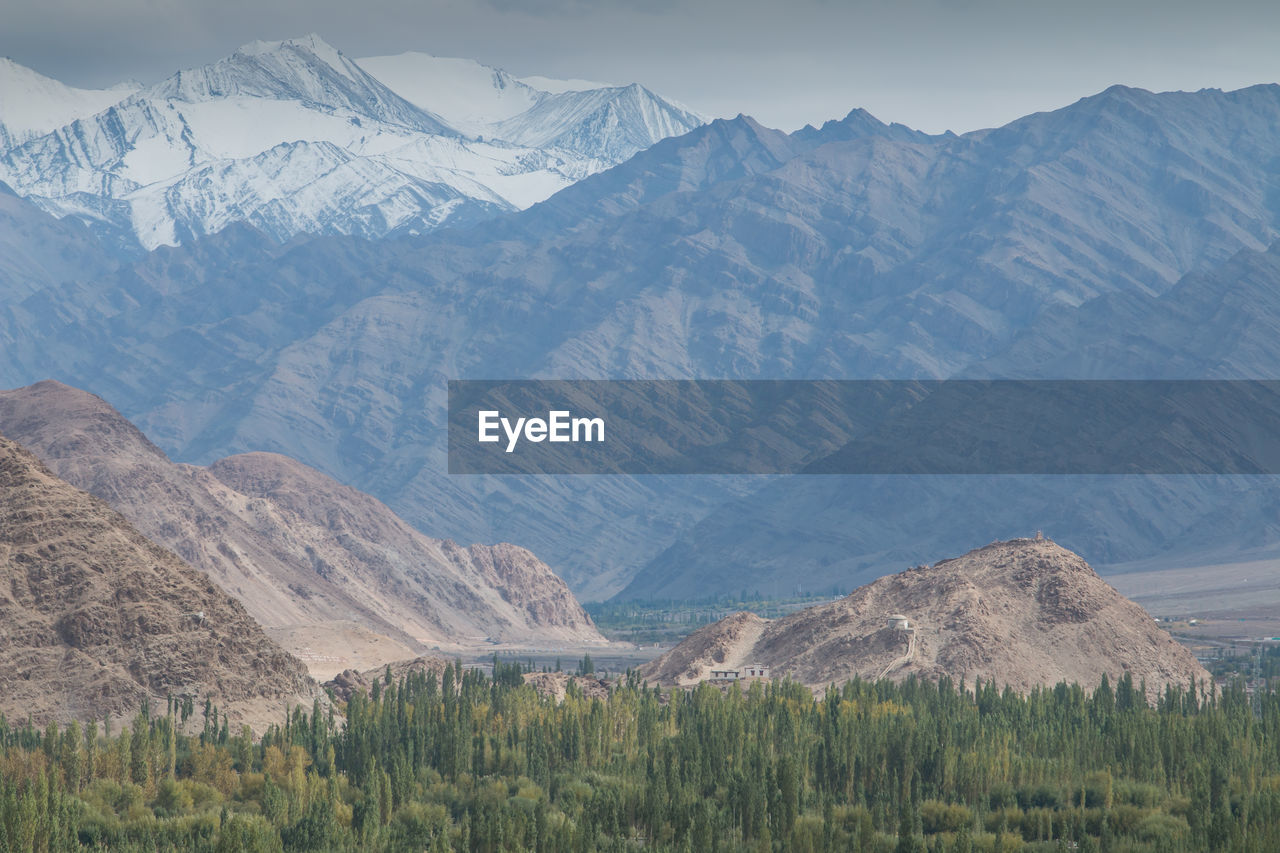 Scenic view of snowcapped mountains against sky