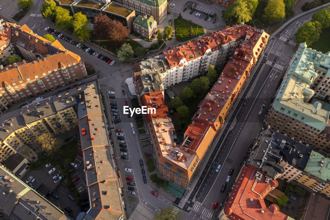 Sweden, vastra gotaland county, gothenburg, aerial view of crossroad on kungsportsavenyen boulevard