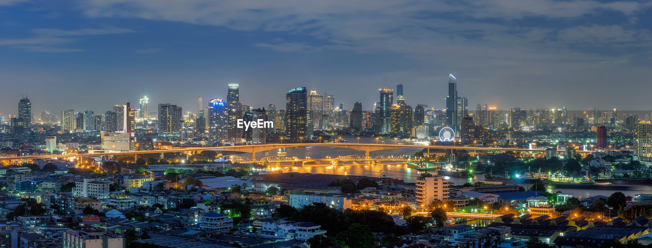 Beautiful aerial view bangkok cityscape, rama 3 bridge is the bridge over the chao phraya river. 