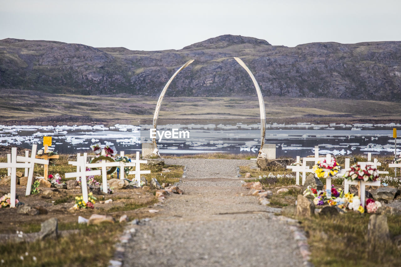 Ancestral cemetery with whale bones, iqaluit, baffin island.
