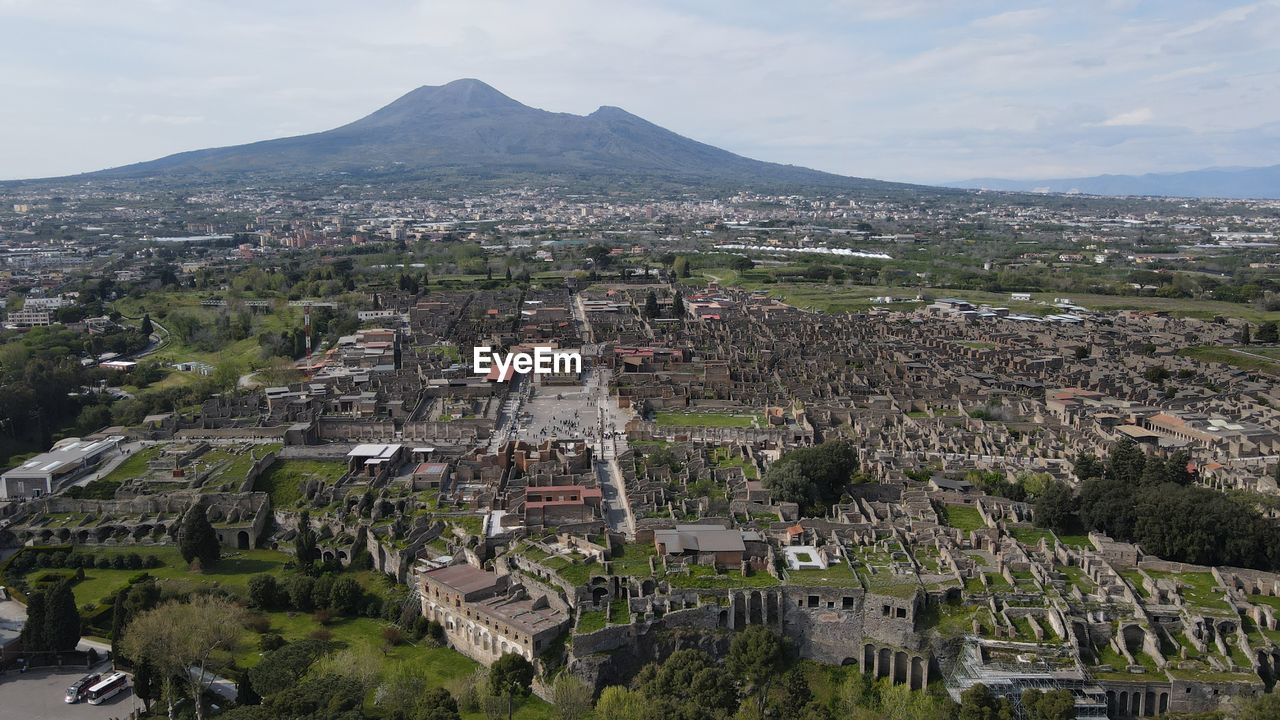 High angle view of townscape against sky
