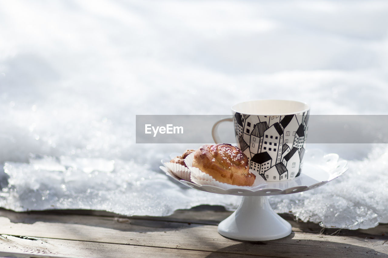 Close-up of dessert on snow