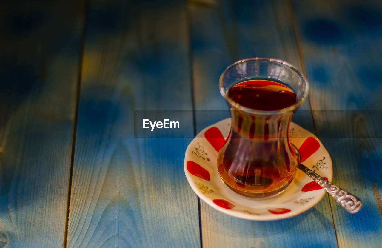 High angle view of tea on table