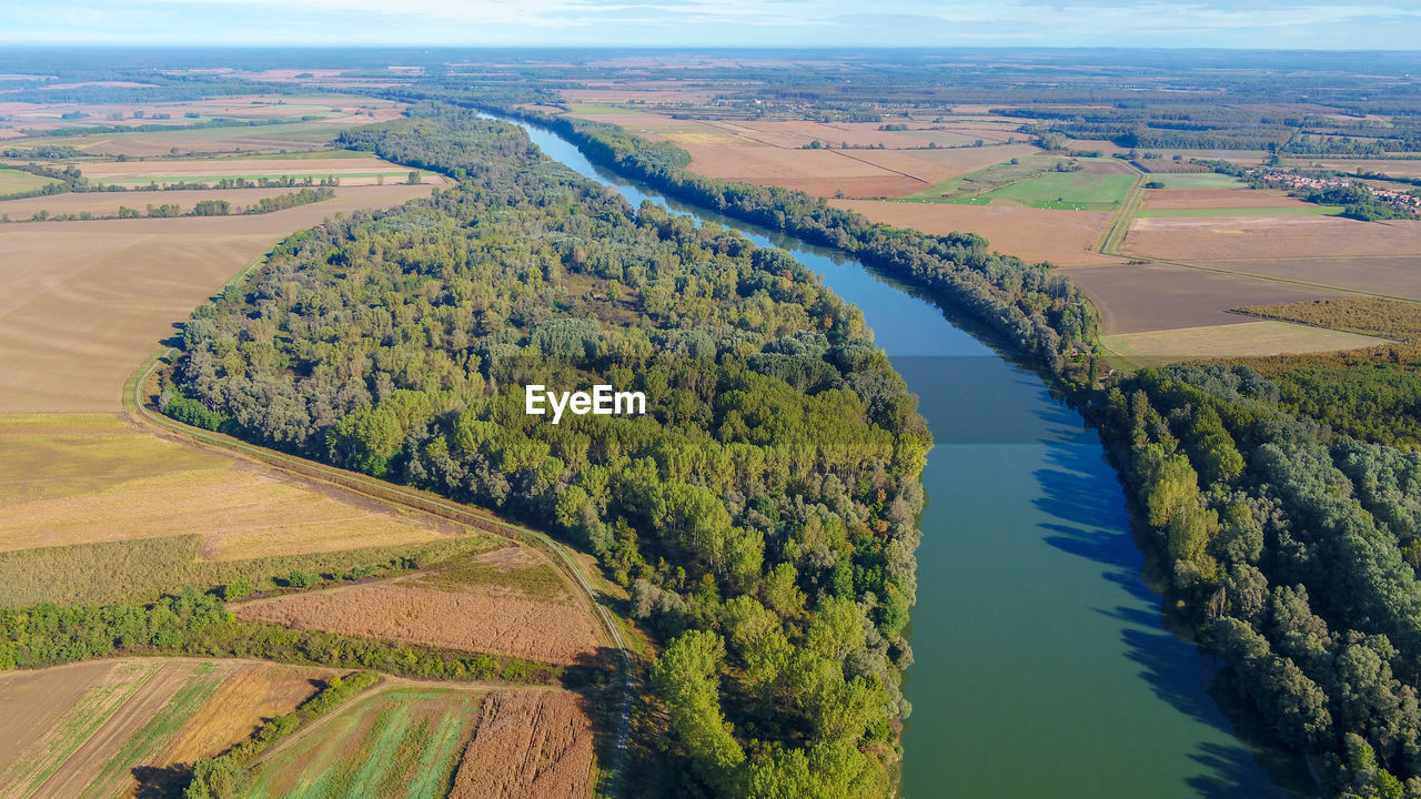 High angle view of river amidst landscape