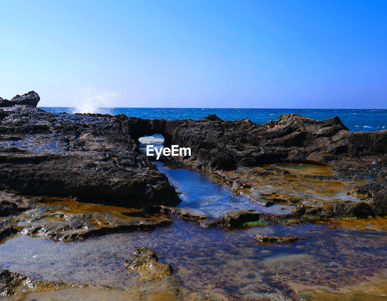 Scenic view of sea against clear sky