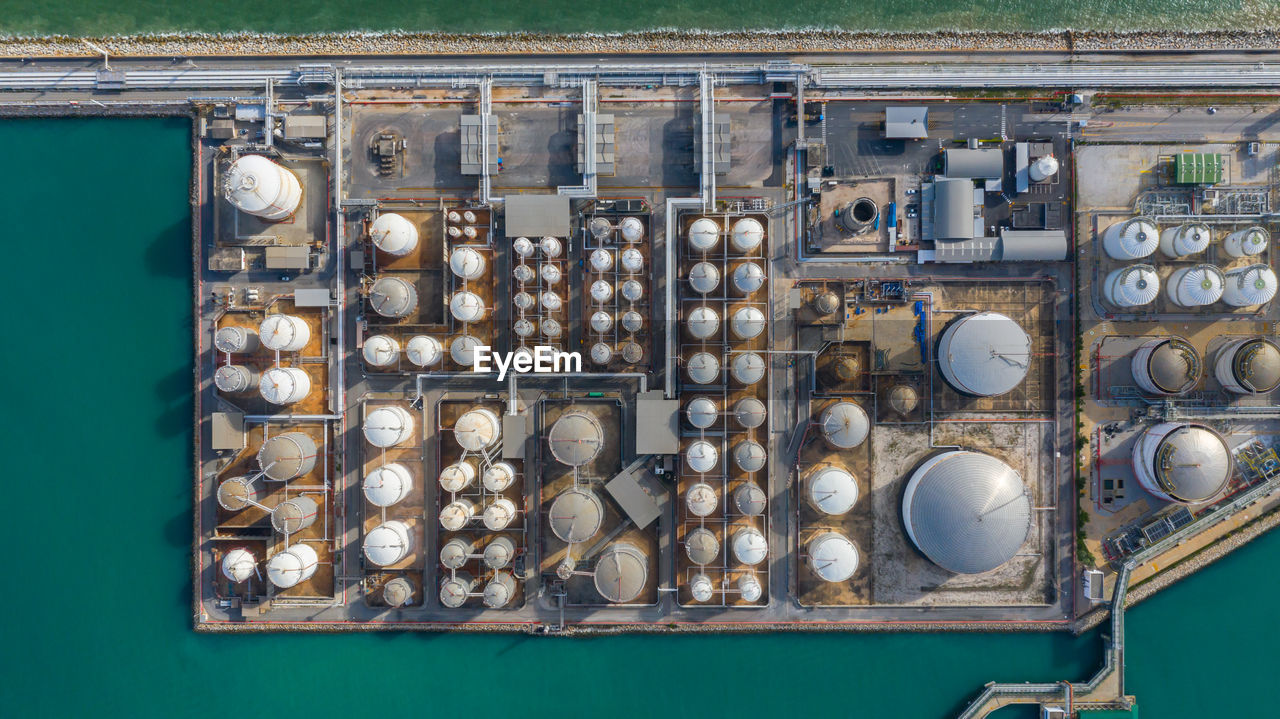 Aerial view of storage tanks