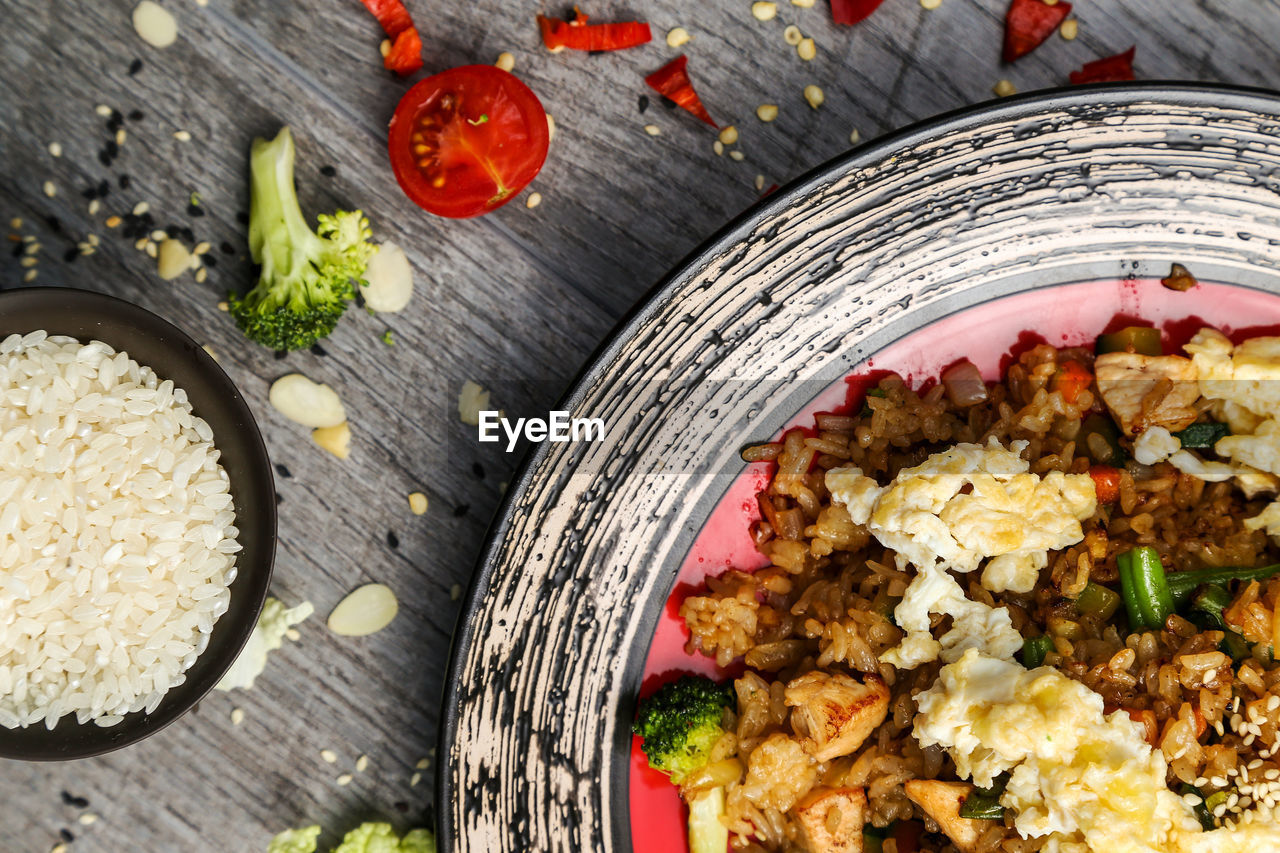 High angle view of food on table