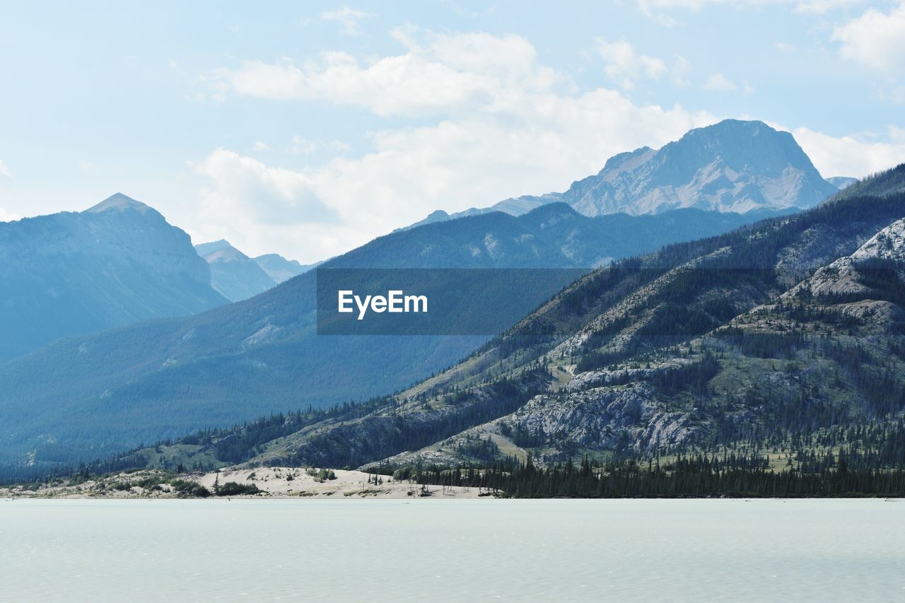 SCENIC VIEW OF MOUNTAINS AGAINST CLOUDY SKY