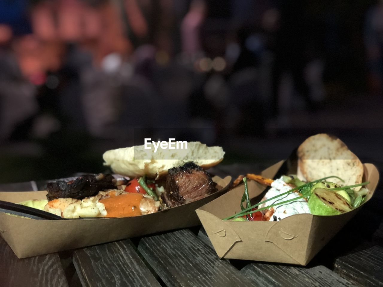 Close-up of food served on table in street restauranr