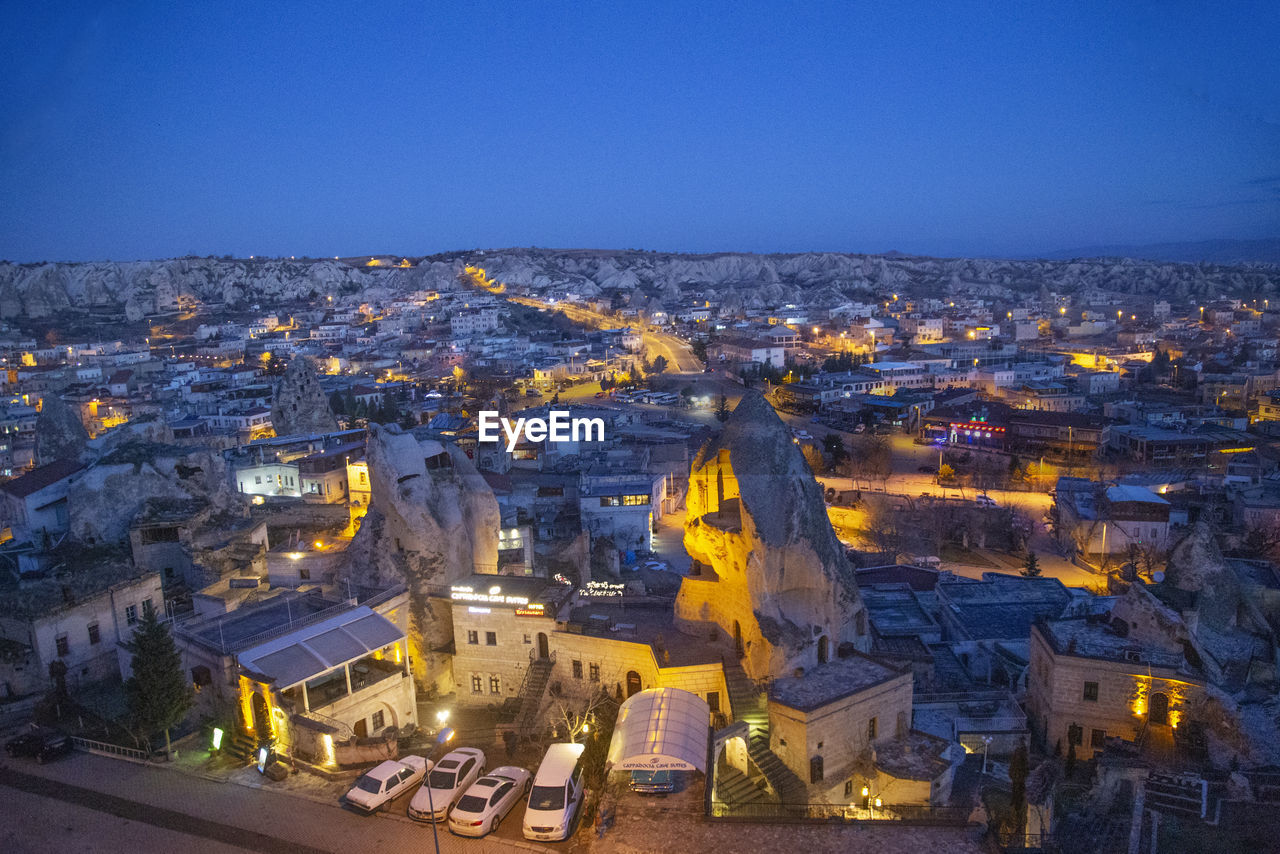 High angle view of buildings in city